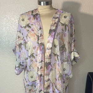 Steve Madden Floral Kimono Cardigan - Lavender and Cream